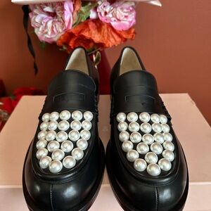 MACH & MACH Black Loafers with Pearl Embellishments size 41 new